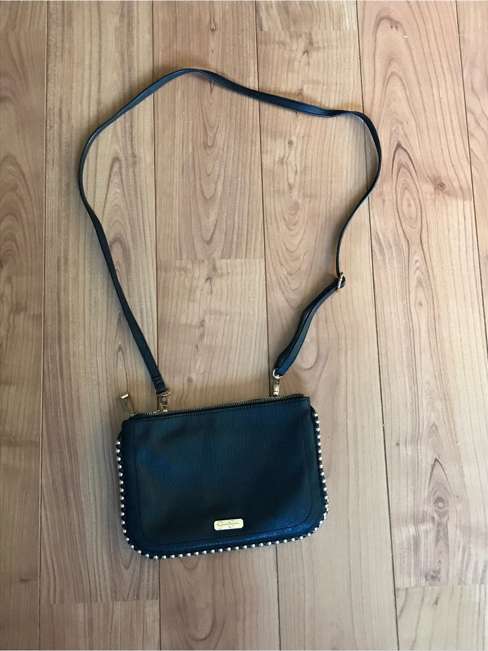 Jessica Simpson Black Stud-Trim Crossbody faux leather bag